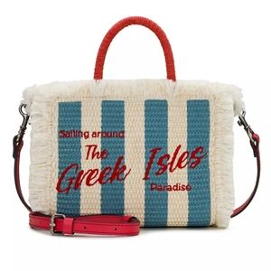 Patricia Nash Small Woven Striped Greek Isles Tote/Crossbody: Natural/Blue/Red